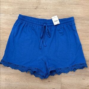 Women’s High-Waist Royal Blue Lace-Trim Lounge Shorts